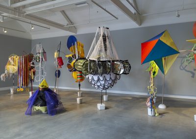 A series of colourful kite sculptures